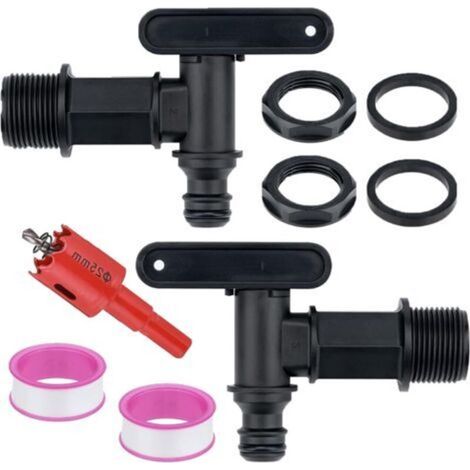Lot de 2 robinets d'écoulement pour citerne d'eau de pluie - Robinet en plastique avec joint et ouvre-trou, adaptateur de réservoir d'eau de pluie de 3/4" pour citerne d'eau de pluie (1/5)