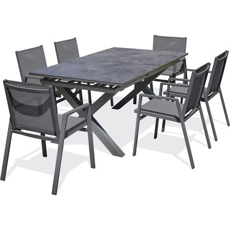 FLORIDE - Ensemble repas de jardin 6 pl plateau céramique sur verre - DCB GARDEN