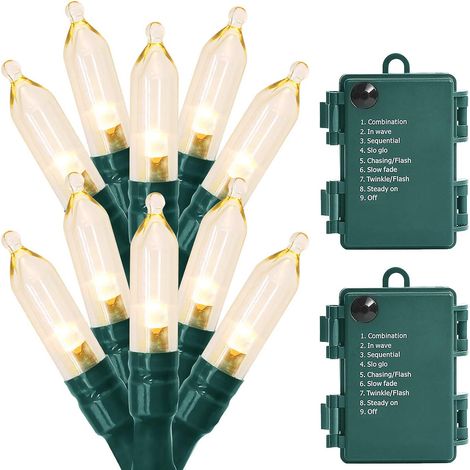 royaluxe -Guirlande lumineuse d'extéri, 50 LED, fonctionne à piles, guirlande lumineuse pour arbre de Noël, couronne de mariage, fête, maison, jardin, intéri, étanche, 5,3 m, blanc chaud, lot de 2 (1/5)