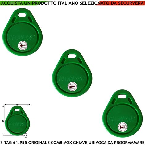 Chiave di Prossimità 3 Trasponder Alta Sicurezza Codice Base Combivox 61.955 Univoco Frequenza di Lavoro 125 KHz RFID Altri Codici Generati Random TAG Con Foro Portachiavi Alimentazione Per Induzione (1/2)