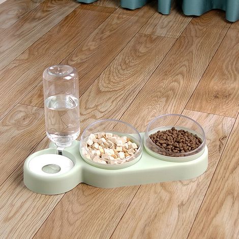 Double Gamelle Chat Surélevée,Inclinable à 15° Bol pour Chat Anti-Vomissements Bol pour Animaux de Compagnie 3-en-1 à Stockage d'eau Automatique,Disponible pour Les Chats et Les Chiots (1/3)