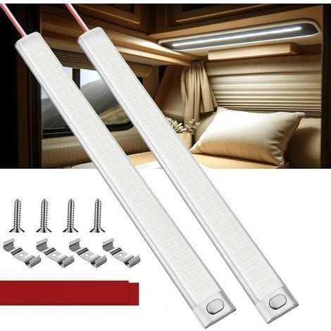 Barre LED 12V Camping Car, 2PCS Reglette LED 12V avec Interrupteur, 1600LM Lampe LED 12V, Eclairage Voiture Lumineuse pour Voiture/Camion/Camping-Car/Bateau/Van/Interieur (1/5)
