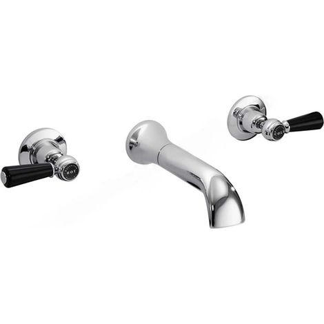 Bayswater Lever Dome Collar 3 Hole Basin Mixer Tap Wall Mounted - Black/Chrome (1/2)
