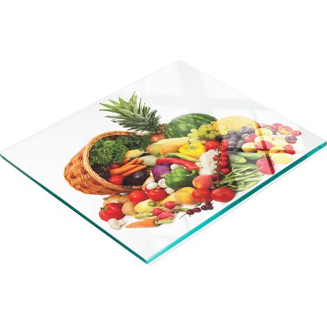Tabla de cocina de vidrio templado con gr谩ficos decorativos de frutas y verduras, 60x52 cm. (1/5)