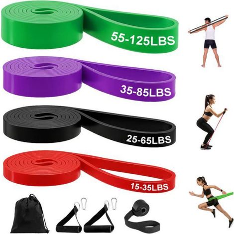 Bandes De Résistance - 4 Niveaux De Résistance - Pour Musculation Yoga Pilates Tractions - Avec Ancrage Porte Poignées Et Sac Transport - Lot De 4 (1/5)