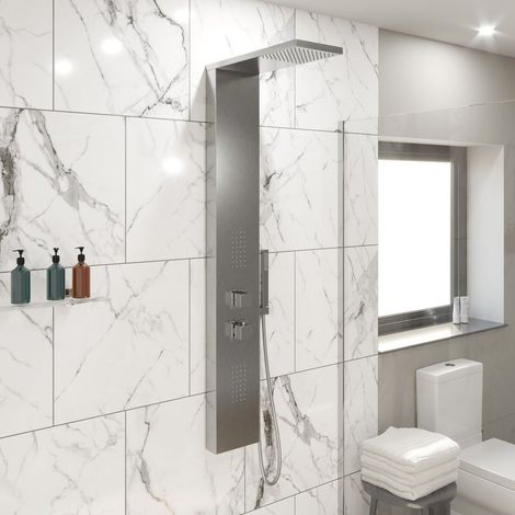 Thermostatic Bathroom Shower Panel Column Tower With 2 Body Jets Twin Head