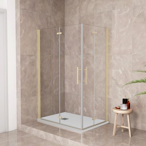 185cm Box Doccia Angolare 120x80cm Doppia Porta Battente Pieghevole Vetro Temperato Trasparente 6 mm Anticalcare Telaio Dorato Spazzolato