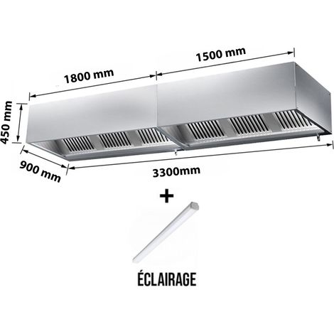 Hotte caisson sans moteur 3300x900x450 mm avec éclairage, filtre et robinet de vidange PREMIUM - GOLDINOX (1/4)
