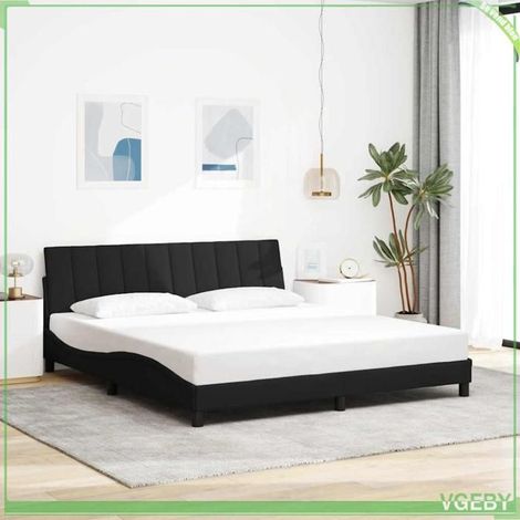 Cadre de lit - Hanko - Noir - 180x200 cm - Tissu polyester, sommier à lattes (1/5)