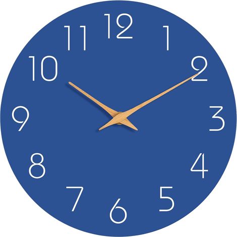 Horloge Murale Silencieuse - Horloge Bois Moderne Sans Tic Tac, Fonctionne sur Pile - Décorative pour Cuisine, Maison, Chambre, Bureau (Bleu) (1/5)