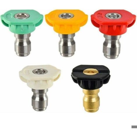 Buse Haute Pression - 1/4 Pouces Prise Rapide - Angles 0° 15° 25° 40° 60° - Acier Inoxydable et Laiton - Pour Nettoyeurs Jusqu’à 4000 PSI - Lot de 5 (1/5)