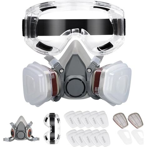 Masque respiratoire avec lunettes de protection, 20 filtres remplaçables, kit professionnel de protection de peinture et de poussière pour résine d'impression 3D, résine UV fabriquée à la