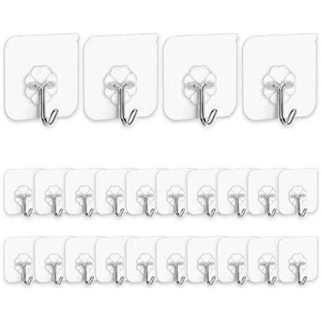 Crochets adhésifs pour cuisine - Lot de 24 crochets adhésifs sans clous avec crochets en acier inoxydable Crochets de plafond de salle de bain réutilisables (1/4)