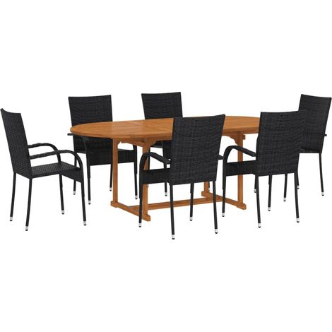 Ensemble à manger de jardin 7 pcs Mobilier de jardin Résine tressée Noir (1/5)
