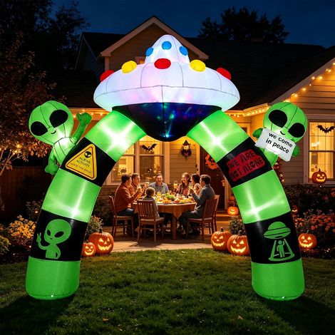 COSTWAY Arche Gonflable Halloween Lumineuse 3m OVNI Alien Extérieure (1/5)