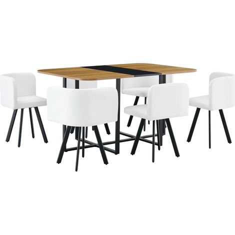 Set tavolo da pranzo estensibile con 6 sedie, piano effetto legno e struttura in metallo nero (1/5)