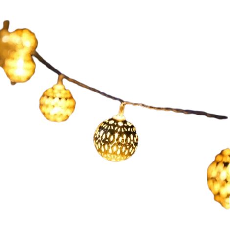 Guirlande Lumineuse Globe Led, Lampes Marocaines Avec Prise, 20 Boules En Métal Doré Avec Motif, Pour Mariage, Vacances, Noël, Intérieur, Extérieur, Multifonctions Avec Minuterie, 3 Mètres, Extensible (1/5)