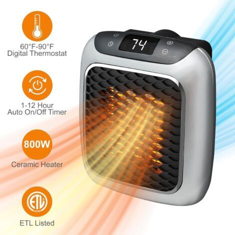 Petit radiateur mural avec thermostat réglable, minuterie programmable 12 heures, arrêt automatique - Silencieux, peu encombrant, céramique (1/4)