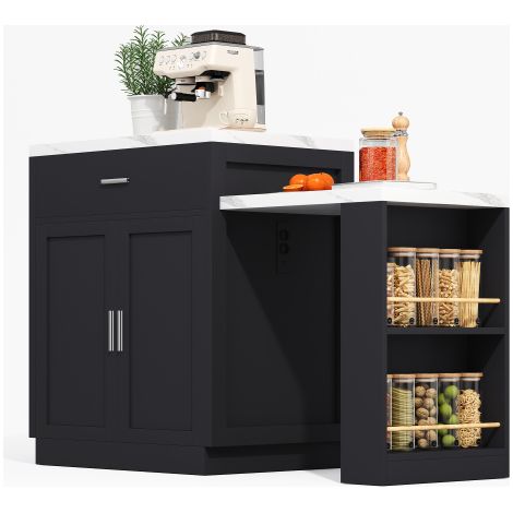 Central Island – Ausziehbarer Esstisch – Zweifarbiger Küchenschrank – Steckdose – 211 x 55 x 89,5 cm