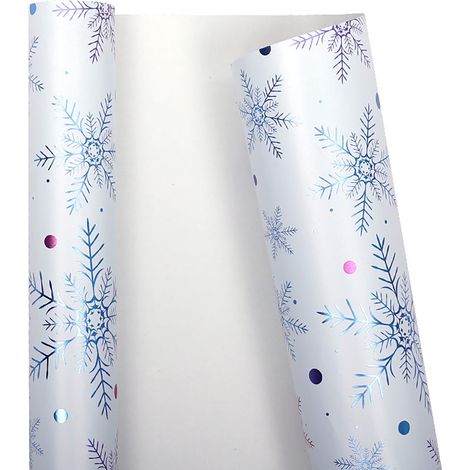Wrapping Paper - 3 M X 118 cm - Holographic Snowflake Design - White - 80 Gsm - For Christmas Gifts And Parties - 1 Roll (1/5)
