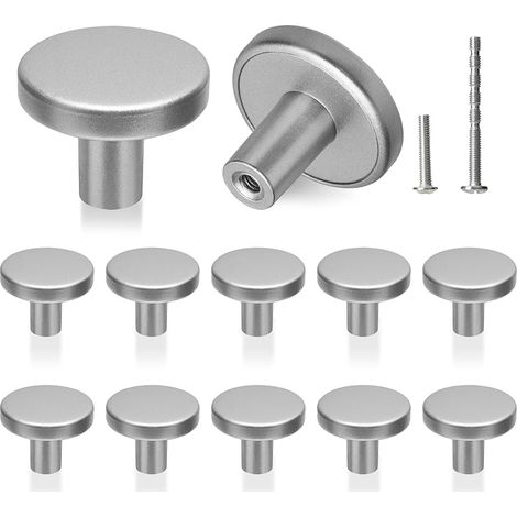 12 Pièces Bouton de Meuble Bronze,Bouton de Porte Poignée Meuble 30mm Ronde Poignée de Placard avec Deux Vis de Taille Différente, pour Meubles Armoire (Argenté)