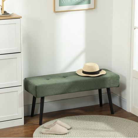 Panca imbottita capitonné 100 x 36 x 45 cm in poliestere verde HAVRYA (1/5)