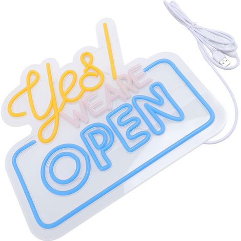 Enseigne lumineuse LED néon « Nous sommes ouverts » à intensité variable, décorative, pour commerces, cafés, bars et fêtes. Idéale pour magasins, cafés, bars et fêtes. (1/5)