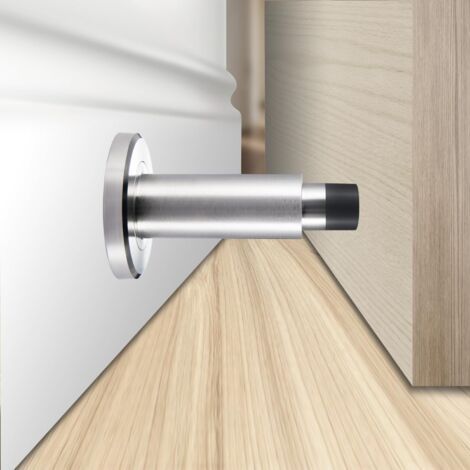 Butée de porte - Pour le bas des portes - Butée de porte en acier inoxydable 304 résistant à l'effraction avec amortisseur en caoutchouc (brossé) (1/4)