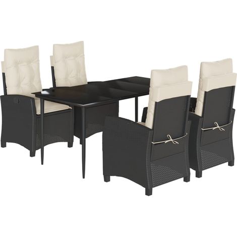 Maison Exclusive - Set da Pranzo da Giardino 5 pz Nero con Cuscini in Polyrattan (1/5)