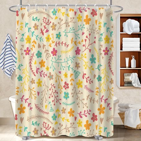 Ensemble rideau de douche polyester avec anneaux 180x180 Élégant rideau étanche pour avec accessoires assortis (1/5)