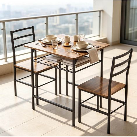 Set tavolo e sedie compatto, 1 tavolo + 2 sedie, con ripiano, nero e marrone HAVRYA (1/5)