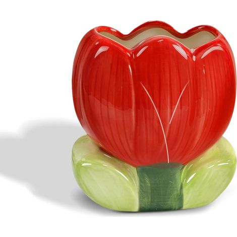 Pot a Crayon Ceramique Pot Pinceau Maquillage Ceramique 11x6x12 cm Rouge (1/5)
