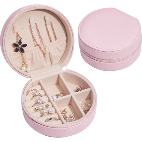 Boîte à bijoux rose pour femme, boîte de rangement portable pour bijoux, petite boîte à bijoux de voyage, étui à bijoux (1/5)