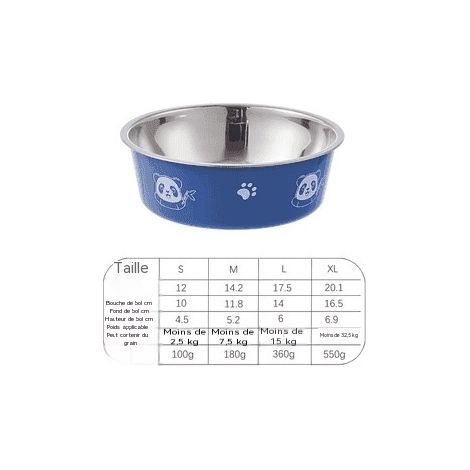 Gamelle pour animaux en acier inoxydable - antidérapante - inodore - extérieur coloré - bleu (XL) (1/5)