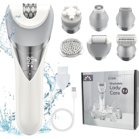 Épilateur 7 en 1 étanche IPX6 rasoir pour femmes sans douleur utilisation humide et sèche (blanc) (1/5)