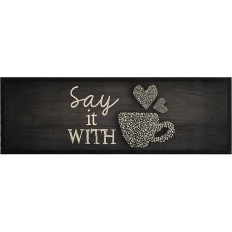 Tapis de cuisine lavable imprimé tasse noir 60x180 cm velours (1/5)