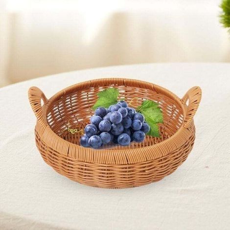 Rundes, handgewebtes Obstkorb-Tablett für die Büroaufbewahrung, 25 cm x 8 cm (1/3)