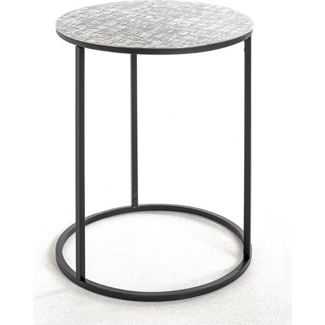 Table d'appoint ronde en métal noir et aluminium argenté -diamètre 46 x hauteur 60 cm