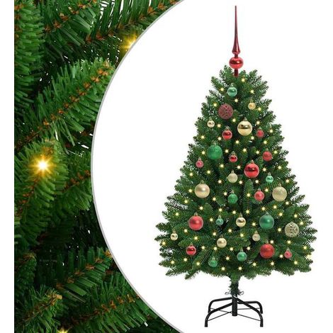 Sapin de Noël artificiel avec 150 lumières LED, vert, 120 cm de haut, en PVC et métal. (1/5)