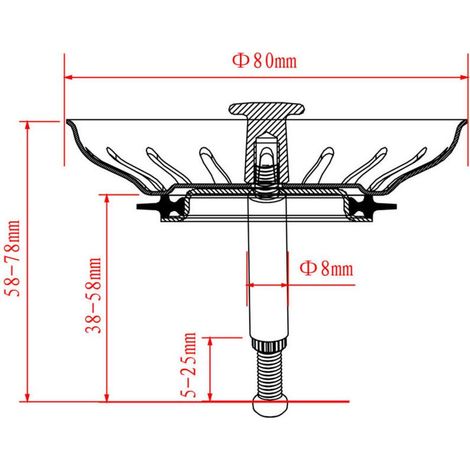 Filtre à évier de cuisine 79mm – Acier inoxydable 304 – Bouchon réglable 35mm à 75mm – Compatible avec la plupart des éviers (1/4)