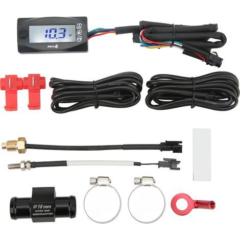 4 en 1 moto thermomètre numérique écran LCD moteur tension de l'eau compteur de temps universel DC12V 18mm adaptateur en T