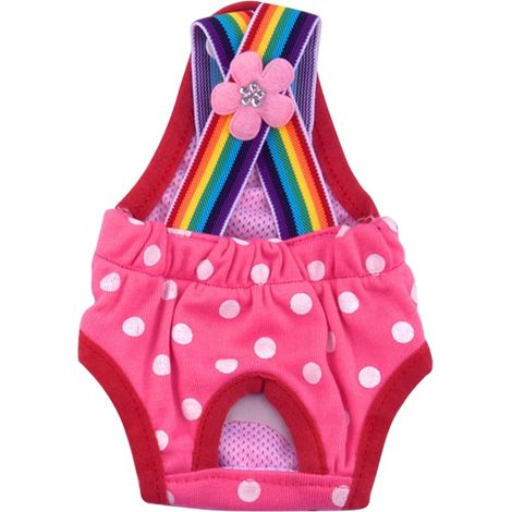 Culotte Sanitaire Chien Femelle - Coton Respirant - Bretelles Élastiques avec Bouton Pression - Lavable et Réutilisable - Pour Chiens Moyens et Petits - 1 Pièce (1/5)