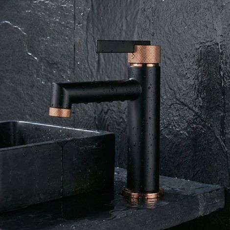 Robinet de lavabo PaulGurkes en finition noir mat et or rose (1/5)