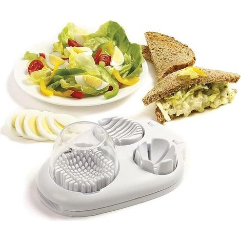 Affetta uova 3 in 1 in acciaio inox con 3 modalità di taglio per uova sode, fragole e uva. Elegante elettrodomestico da cucina. (1/5)