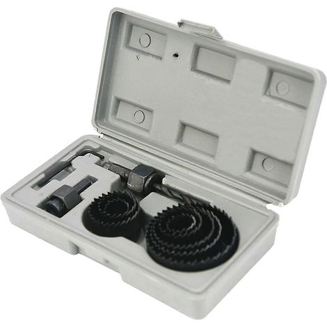 Kit de scie cloche 11 pièces comprenant 8 forets de 19 à 64 mm, 2 mandrins et 1 clé hexagonale. (1/5)