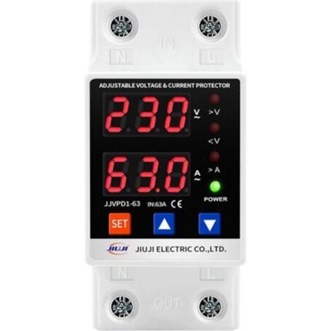 Voltage Current Protector, Adjustable Over/Under Voltage Protection Device, AC220V 63A 2P DIN Rail Overvoltage Recovery Protector (1/5)
