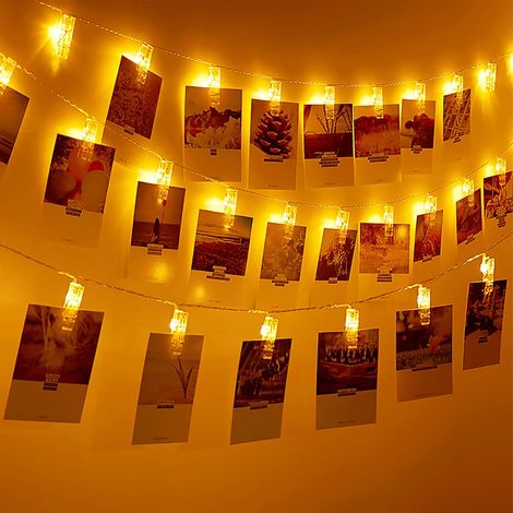 Guirlande lumineuse avec pinces pour photos, 8 modes, alimentation USB/piles, idéale pour décorer chambres, salles de bains, photos, Noël et mariages. (1/5)