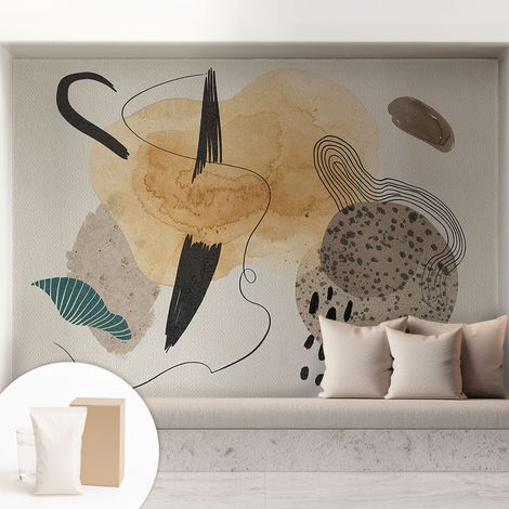 Papier peint intissé à motifs décoratifs pour salon chambre et bureau Décoration murale élégante avec colle Composition abstraite 208x146 cm (1/5)