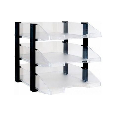 Bandeja sobremesa archivo 2000 plastico transparente con elevadores negro conjunto de 3 bandejas 280x285x350 mm