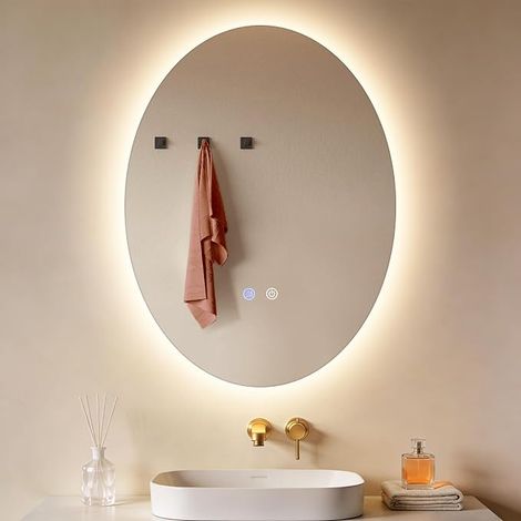GBLY Espejo baño ovalado LED 60x80 cm pared IP44 táctico antivaho luz regulable 3000K-6500K (1/5)